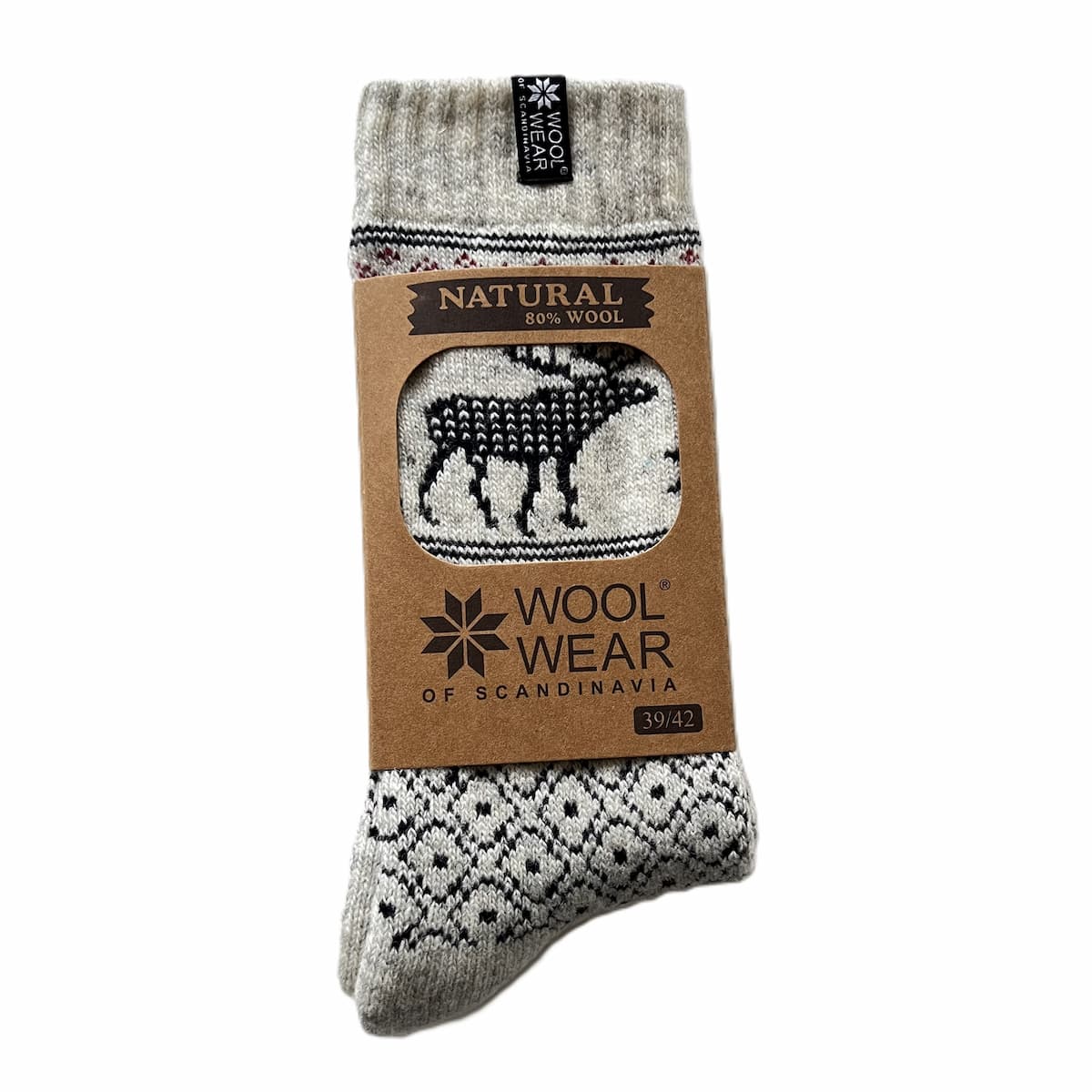 Wunderschöne Wollsocken aus 80 % reiner Wolle mit Elchmotiv
