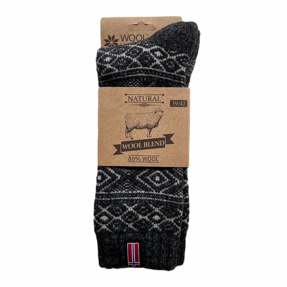 Warme Wintersocken aus 80 % reiner Wolle mit schicker norwegischer Flagge