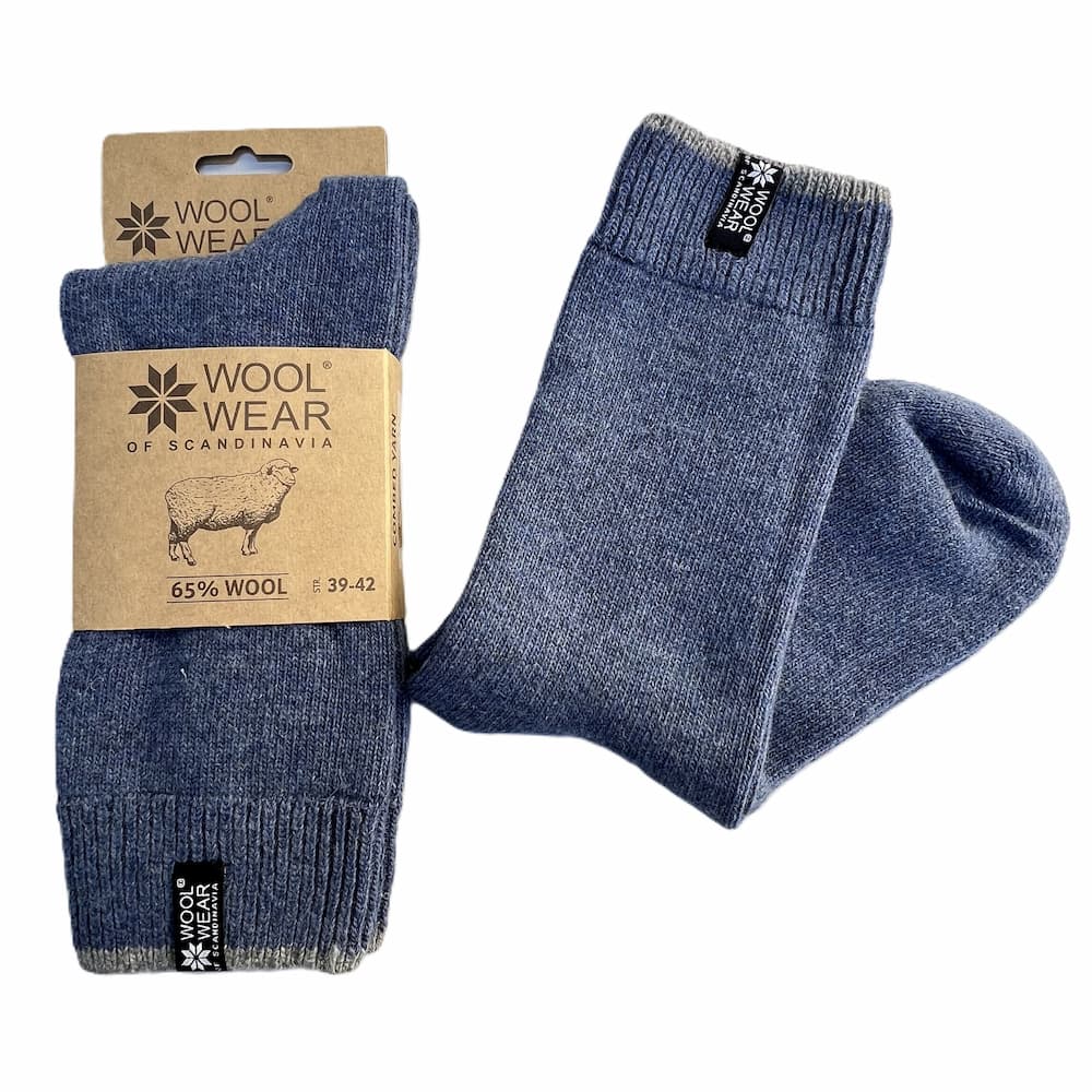 Strapazierfähige Wollsocken in Jeansblau aus 65 % Wolle
